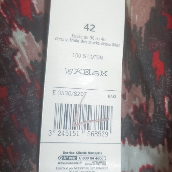 NWT Monoprix France Long Sleeve Print Button Down Shirt Top Size 42 Med - Picture 10 of 11